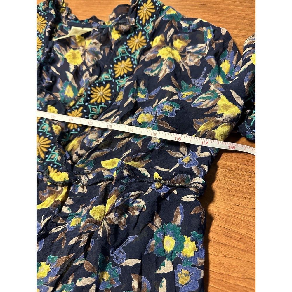 Anthropologie Meadow Rue Top Blue Small Strasser Floral Embroidered Sheer Blouse - Picture 10 of 15